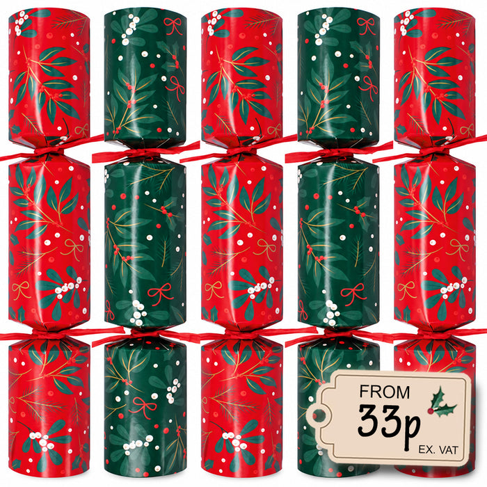 100 x Christmas Crackers Eco-Friendly Festive Berries Red & Green - 10" - Bulk Pack