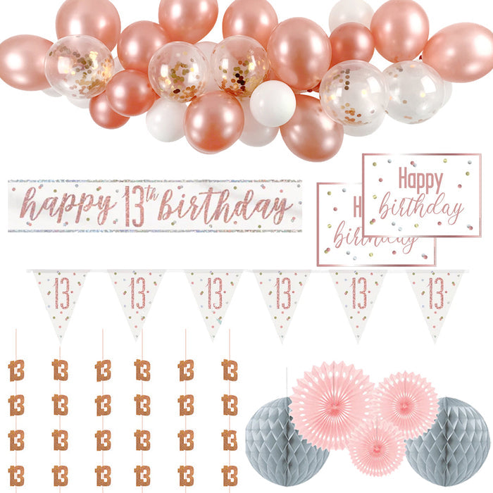 13th Birthday Rose Gold Glitz Decoration Pack