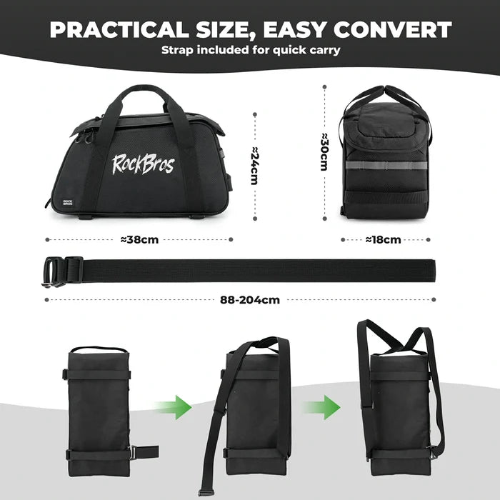 ROCKBROS 3-in-1 bike pannier bag rear rack bag backpack 10.5L