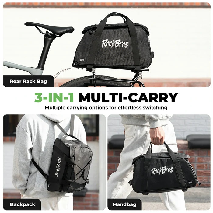 ROCKBROS 3-in-1 bike pannier bag rear rack bag backpack 10.5L