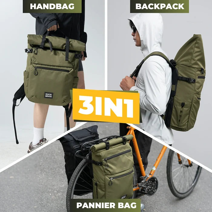 ROCKBROS 3 in 1 bike pannier bag rack shoulder bag 11-16L
