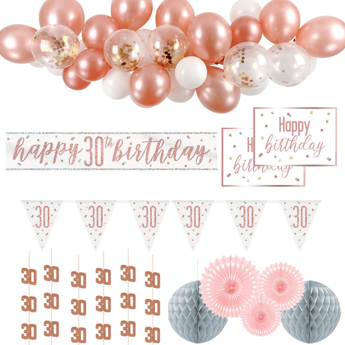 30th Birthday Rose Gold Glitz Decoration Pack