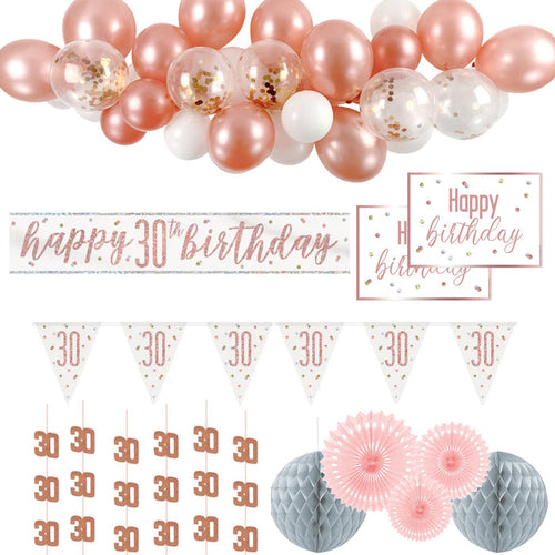 30th Birthday Rose Gold Glitz Decoration Pack
