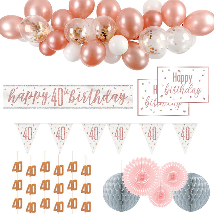 40th Birthday Rose Gold Glitz Decoration Pack
