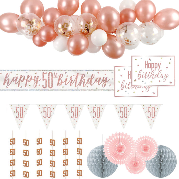 50th Birthday Rose Gold Glitz Decoration Pack