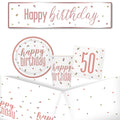 50th Birthday Rose Gold Glitz Tableware Pack for 8 with FREE Banner!