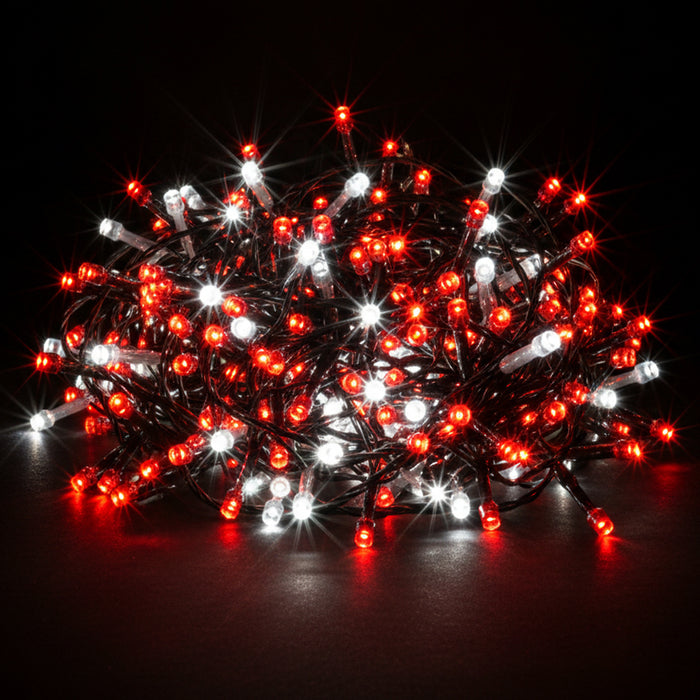 600 Red and White LED Fairy Lights - Indoor and Outdoor Use - Mains Operated - 13m