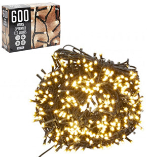 600 Warm White LED Fairy Lights - Indoor and Outdoor Use - Mains Operated - 13m