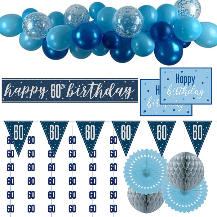 60th Birthday Blue & Silver Glitz Decoration Pack