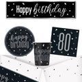 80th Birthday Black and Silver Glitz Tableware Pack for 8 with FREE Banner!
