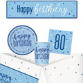 80th Birthday Blue Glitz Tableware Pack for 8 with FREE Banner!