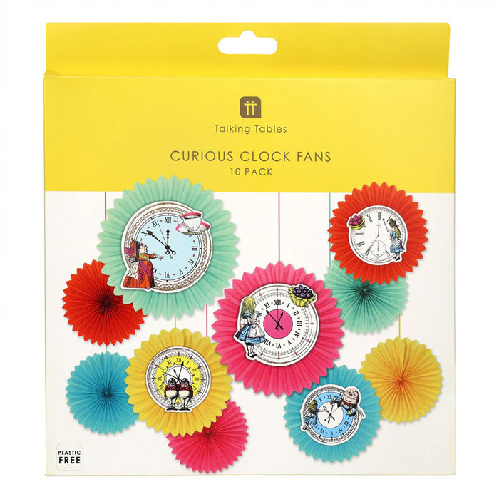 Alice Bright Clock Paper Fans - Pack of 10