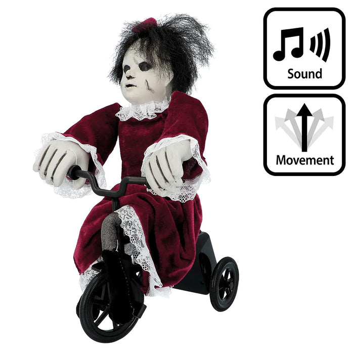 Anamatronic Demonic Doll on Tricycle Halloween Prop Decoration – 35cm