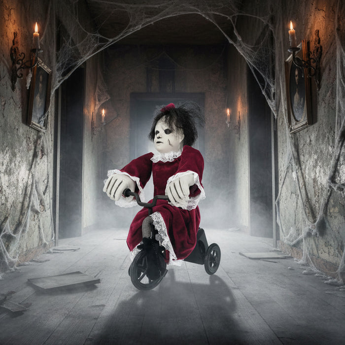 Anamatronic Demonic Doll on Tricycle Halloween Prop Decoration – 35cm