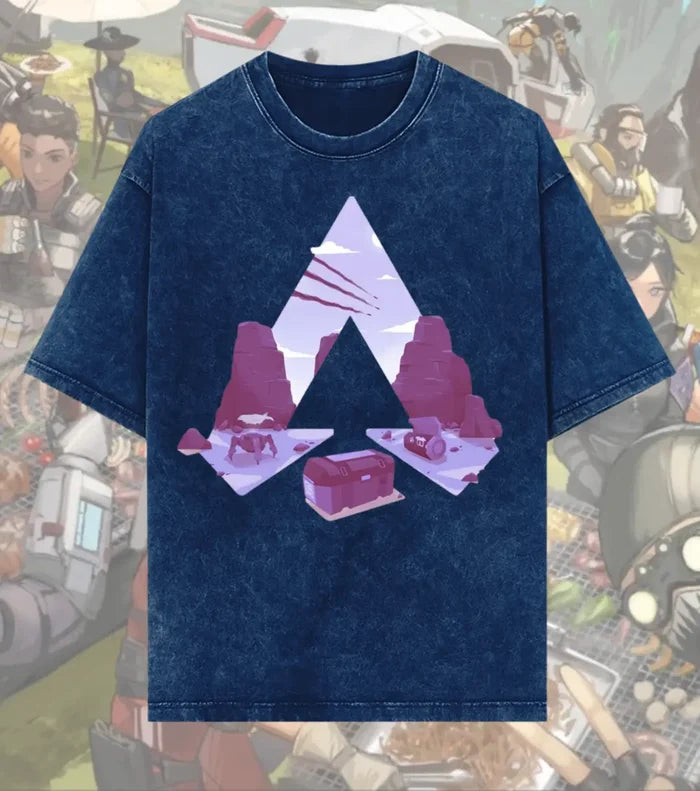 Apex Drop Zone Minimal Tee – Apex Legends Inspired Graphic Acid-Wash T-Shirt - Navy / S - Apex legends