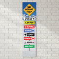 Ski Signpost Banner on White Brick Wall