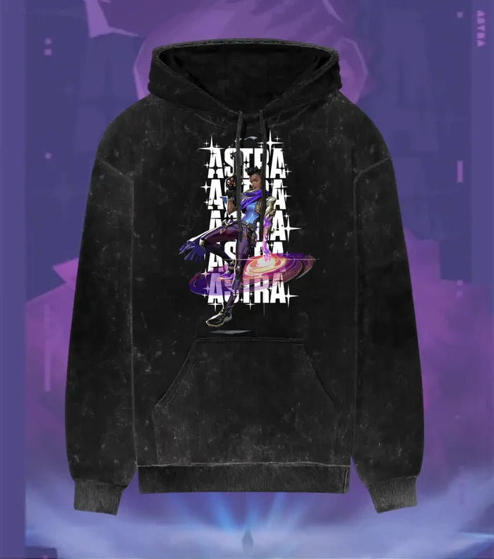 Astra – Cosmic Vision Valorant Acid Wash Hoodie | Premium Gamer Streetwear - Black / XS - Valorant