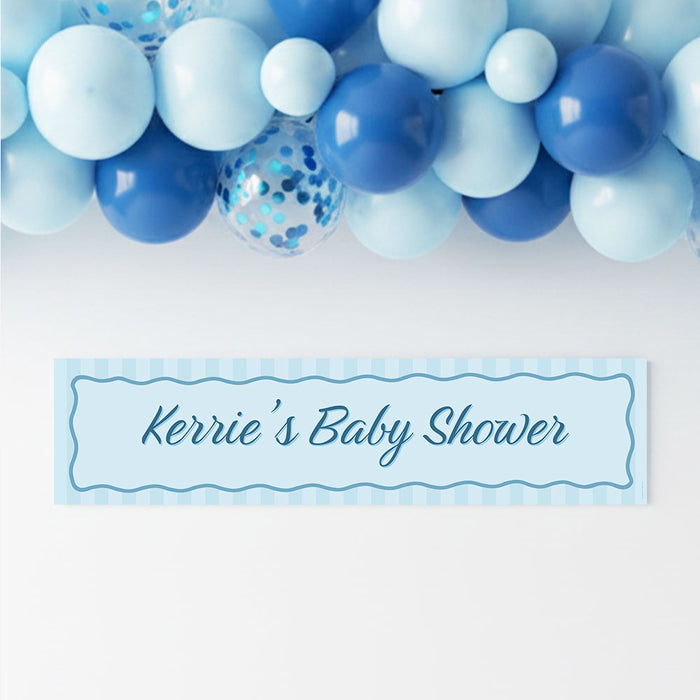 Baby Blue Stripe Personalised Baby Shower Banner - 120cm x 30cm