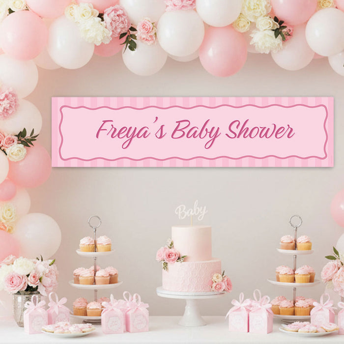 Baby Pink Stripe Personalised Baby Shower Banner - 120cm x 30cm