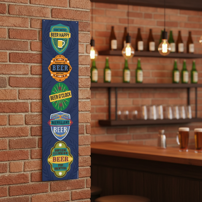 Beer Party Banner on Wall with Home Bar