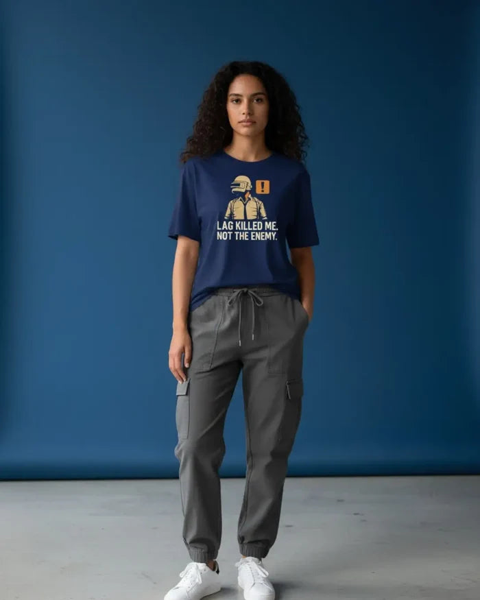 BGMI Lag Killed Me Oversized T-Shirt – Server Lag Meme Tee | 240 GSM Heavyweight Gamer Tee - Navy / XS / 180GSM