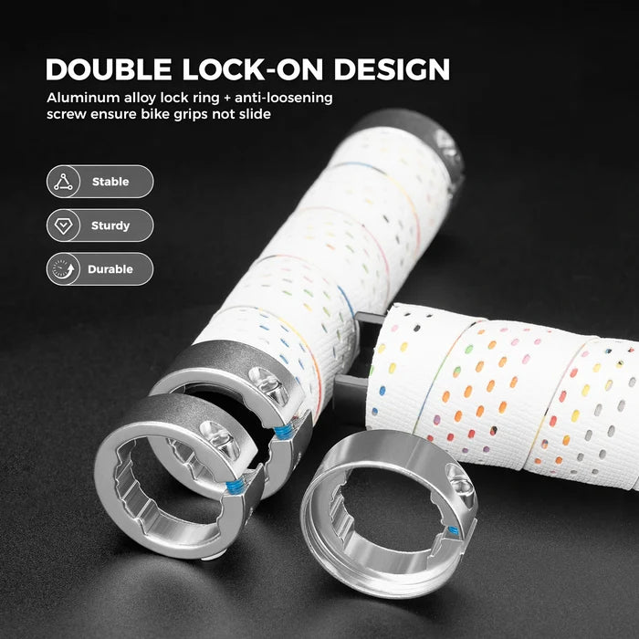 ROCKBROS bike handlebar grips double lock non-slip universal #Color_White