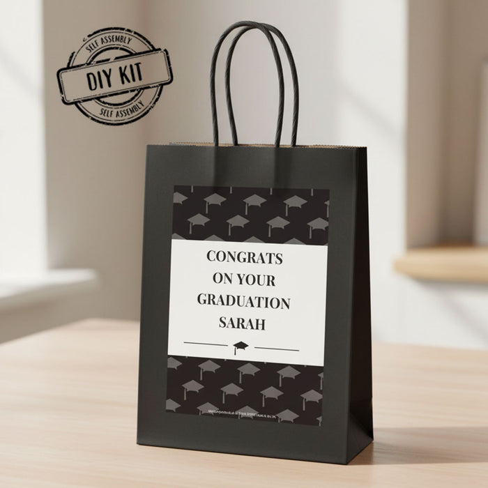 Black and White Graduation Personalised Paper Party Bags - Pack of 12