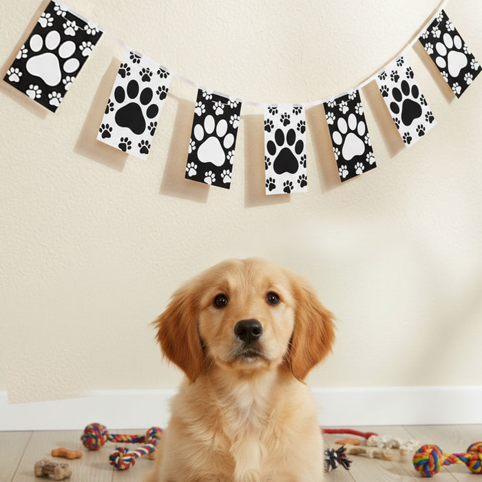 Black and White Paw Paper Bunting Decoration - 2.4m