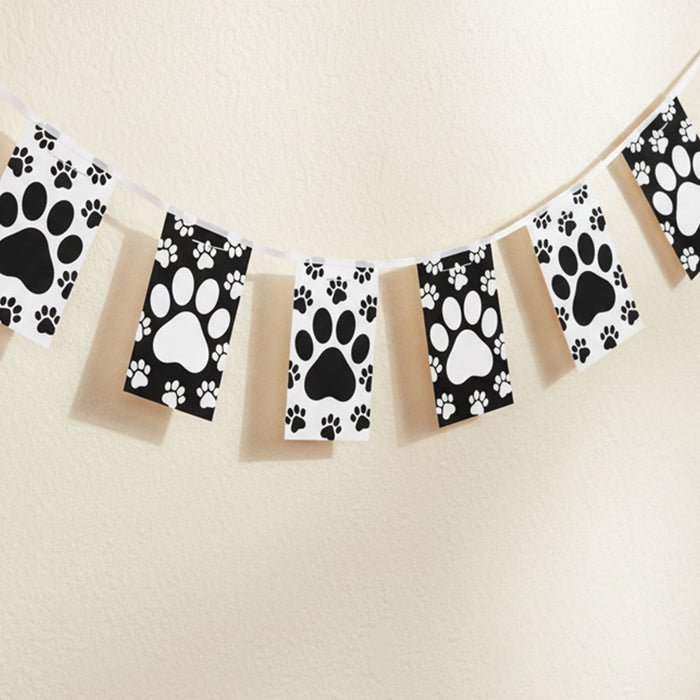 Black and White Paw Paper Bunting Decoration - 2.4m
