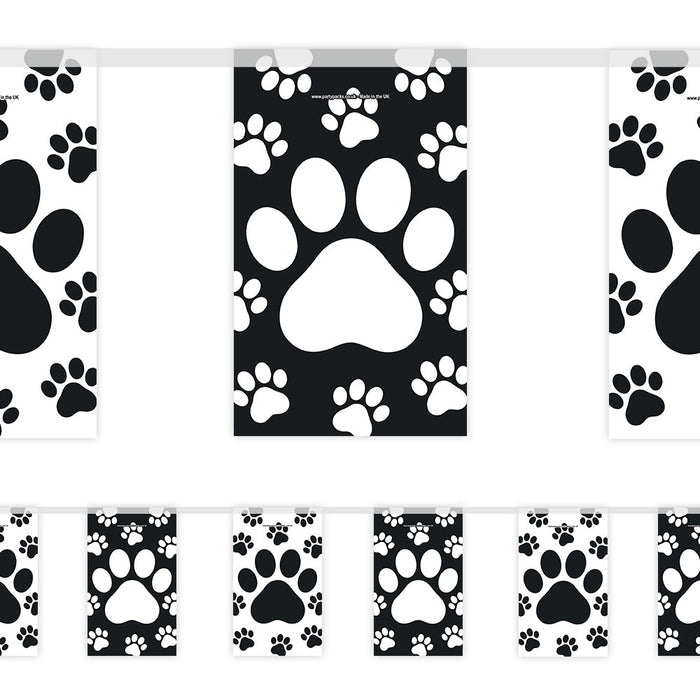 Black and White Paw Paper Bunting Decoration - 2.4m