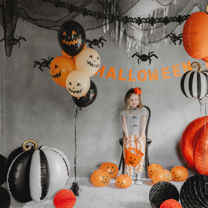 Black and White Stripe 3D Pumpkin Sitting Foil Balloon - 23"