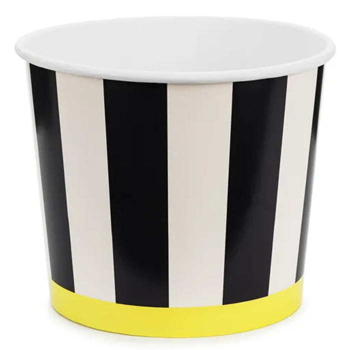 Black and White Stripe Popcorn Snack Buckets - 14cm - Pack of 2