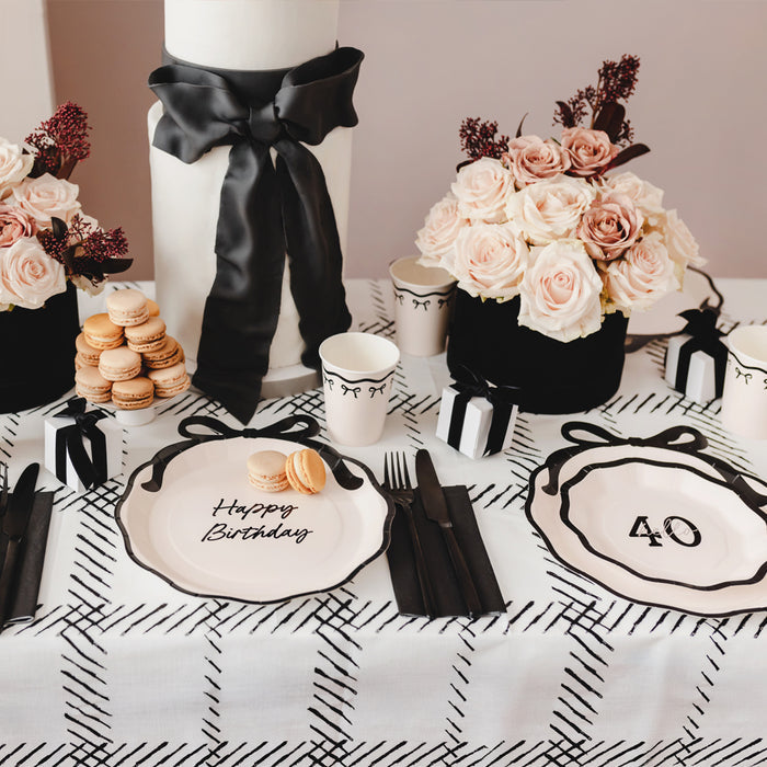 Black Bow Paper Table Cover - 180cm x 120cm