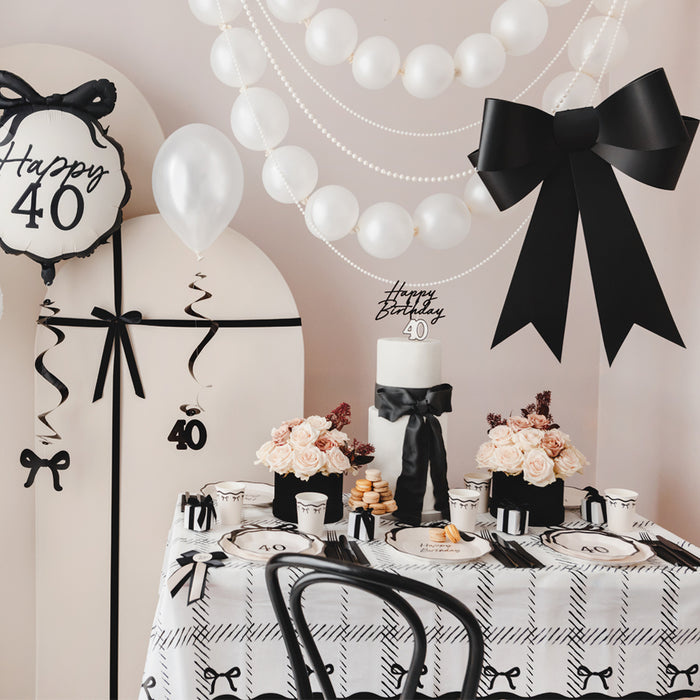 Black Bow Paper Table Cover - 180cm x 120cm