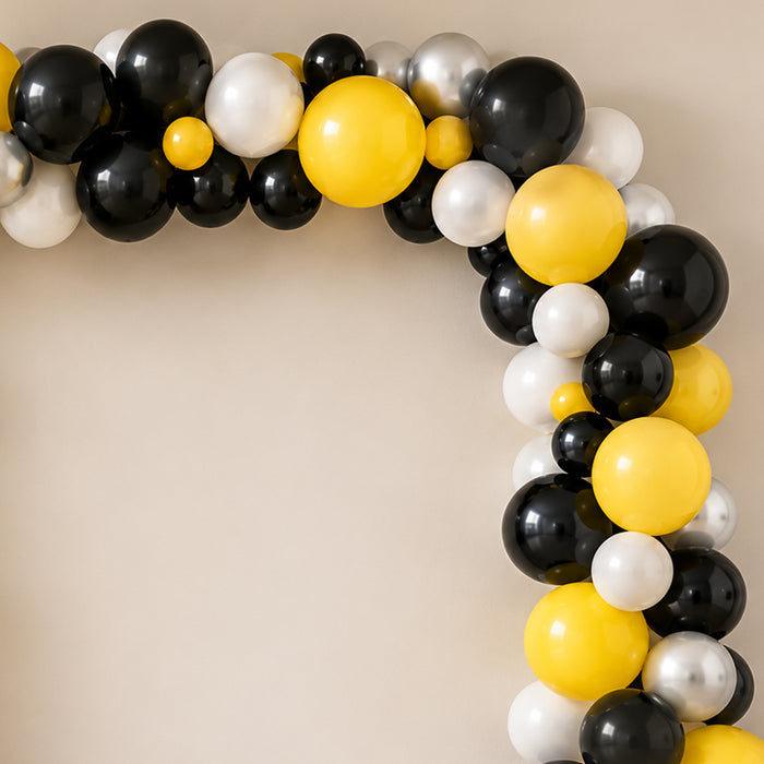 Black, Yellow and Silver Balloon Arch Decoration DIY Kit - 2.5m