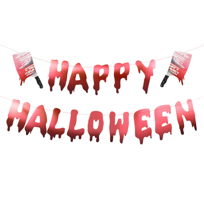 Bloody Happy Halloween Banner With Cleavers - 1.2m