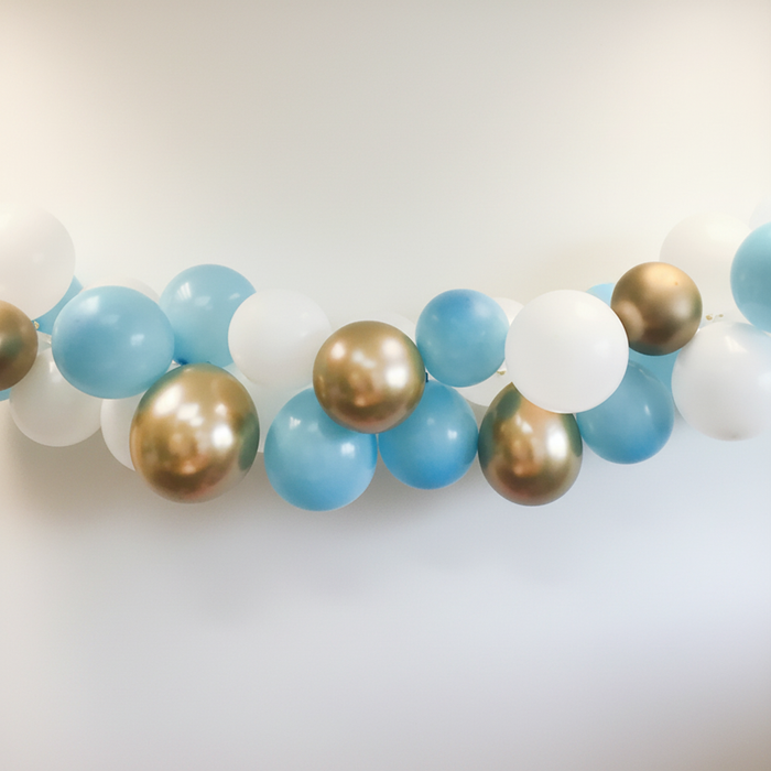 Blue White Gold Balloon Garland Curved Row