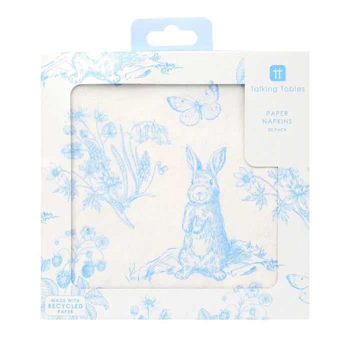 Blue & White Bunny Paper Napkins - Pack of 20