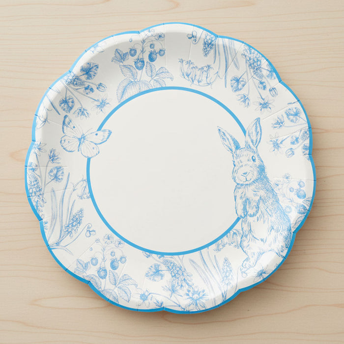 Blue & White Bunny Scalloped Paper Plates - Pack of 10