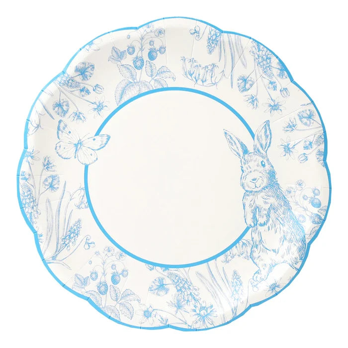 Blue & White Bunny Scalloped Paper Plates - Pack of 10