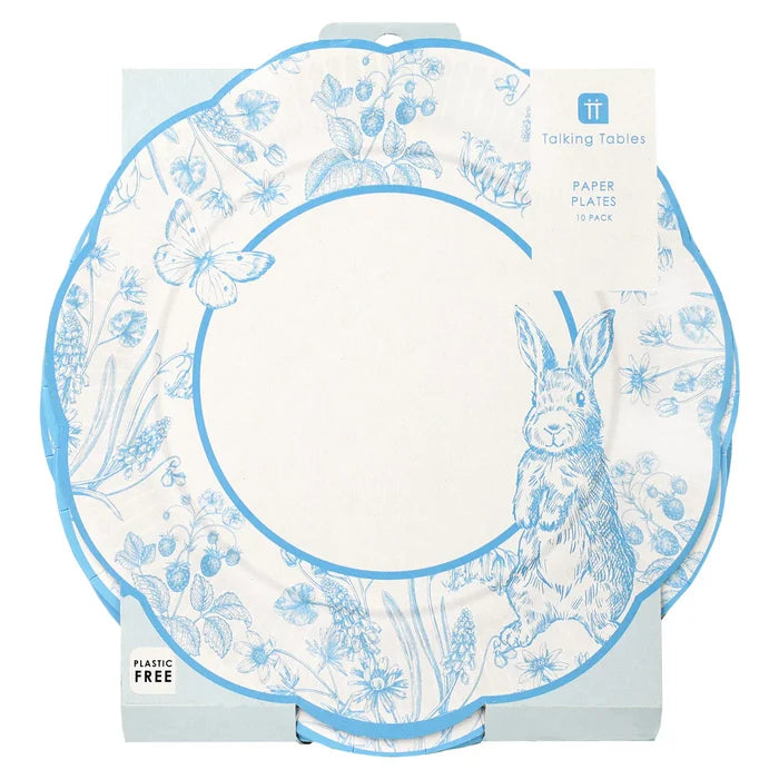 Blue & White Bunny Scalloped Paper Plates - Pack of 10