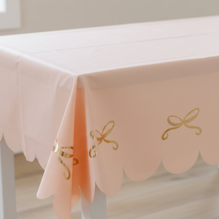Blush Pink and Gold Bow Paper Table Cover - 180cm x 120cm