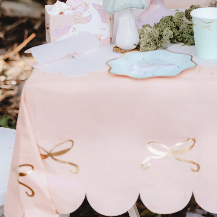 Blush Pink and Gold Bow Paper Table Cover - 180cm x 120cm