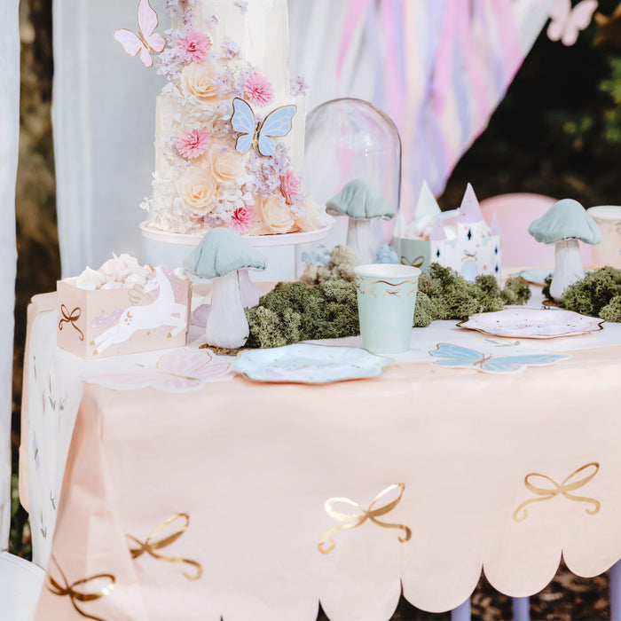 Blush Pink and Gold Bow Paper Table Cover - 180cm x 120cm