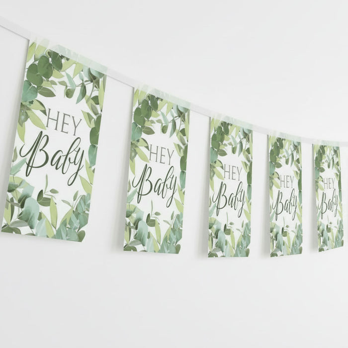 Botanical Baby Shower Hey Baby Paper Bunting Decoration - 2.4m