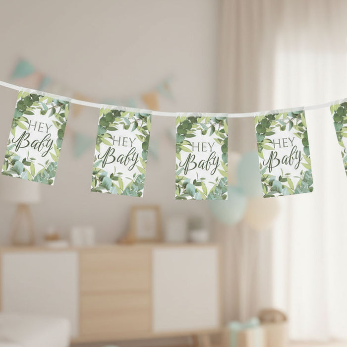 Botanical Baby Shower Hey Baby Paper Bunting Decoration - 2.4m