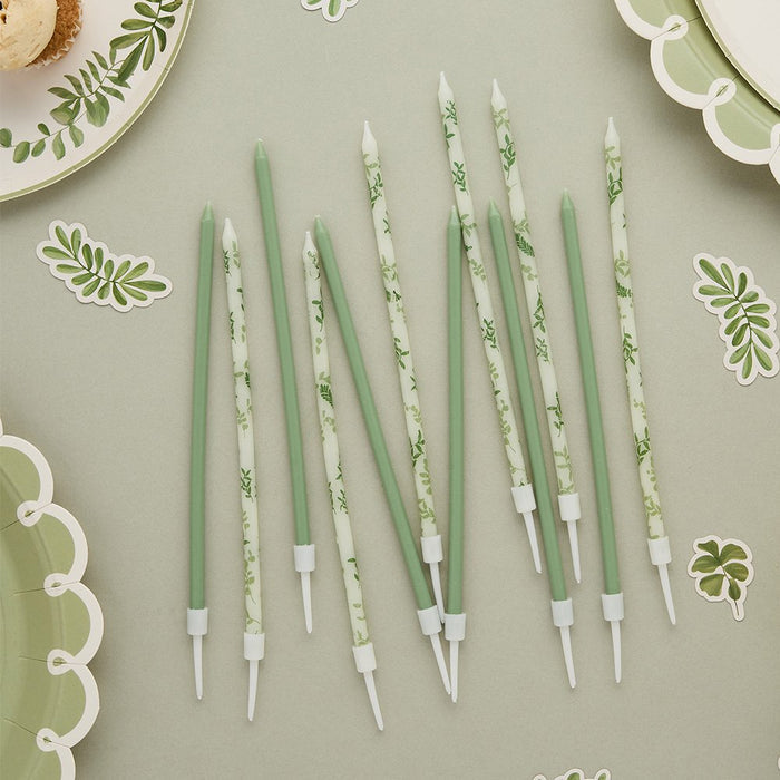 Botanical Leaf Tall Skinny Candles - Pack of 12