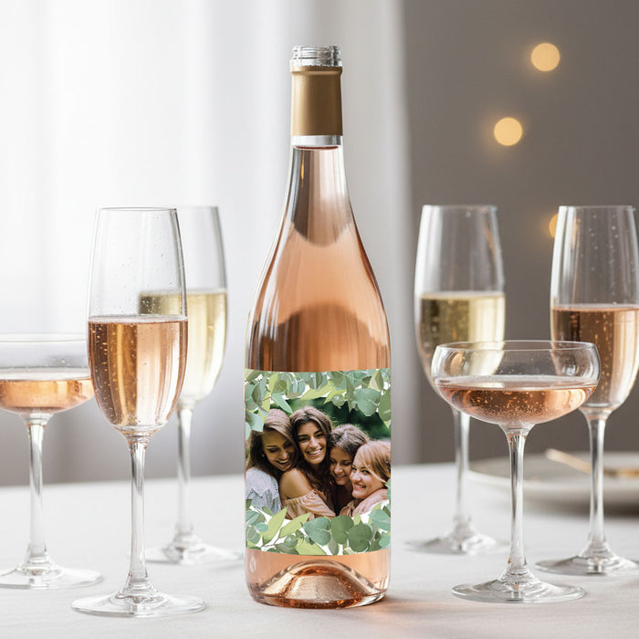 Botanical Leaves Personalised Photo Wine Bottle Label - Pack of 4