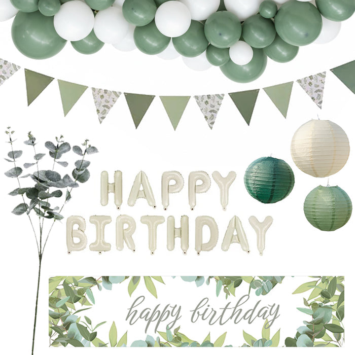 Botanical Sage Green Happy Birthday Decoration Party Pack