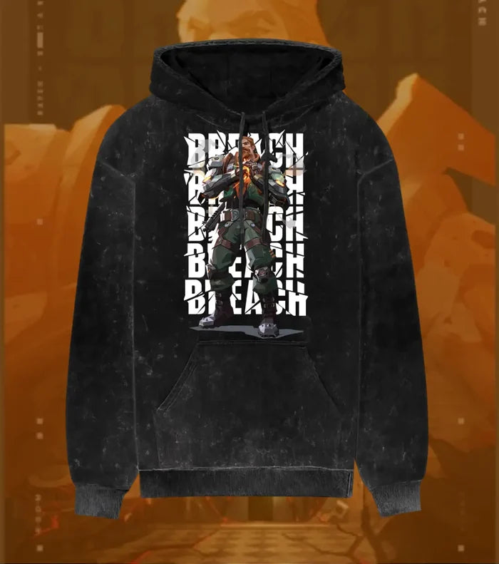 Breach – Earthshaker Valorant Acid Wash Hoodie | Premium Gamer Streetwear - Black / XS - Valorant